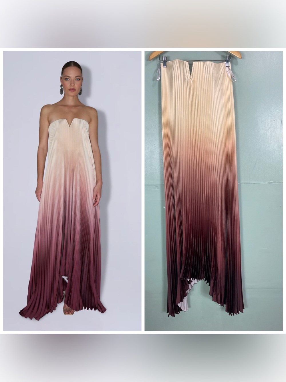 L’IDEE Black Tie Gown Pleated Ombre Size 8 Strapless Pleated